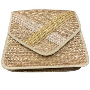 Vintage straw handbag with vintage Georgia paperwork & postcards